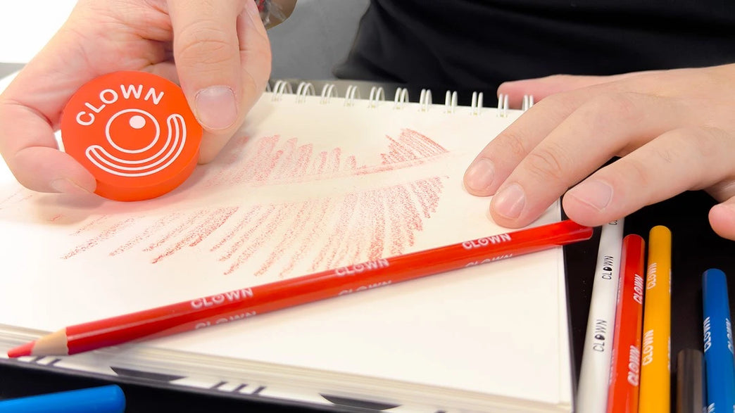 A technique demonstrated with CLOWN pencils and eraser