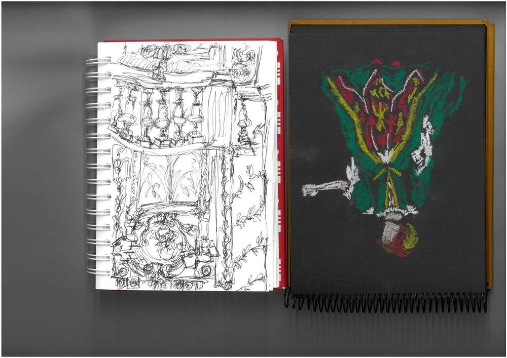 Sketches and studies in a CLOWN sketchbook